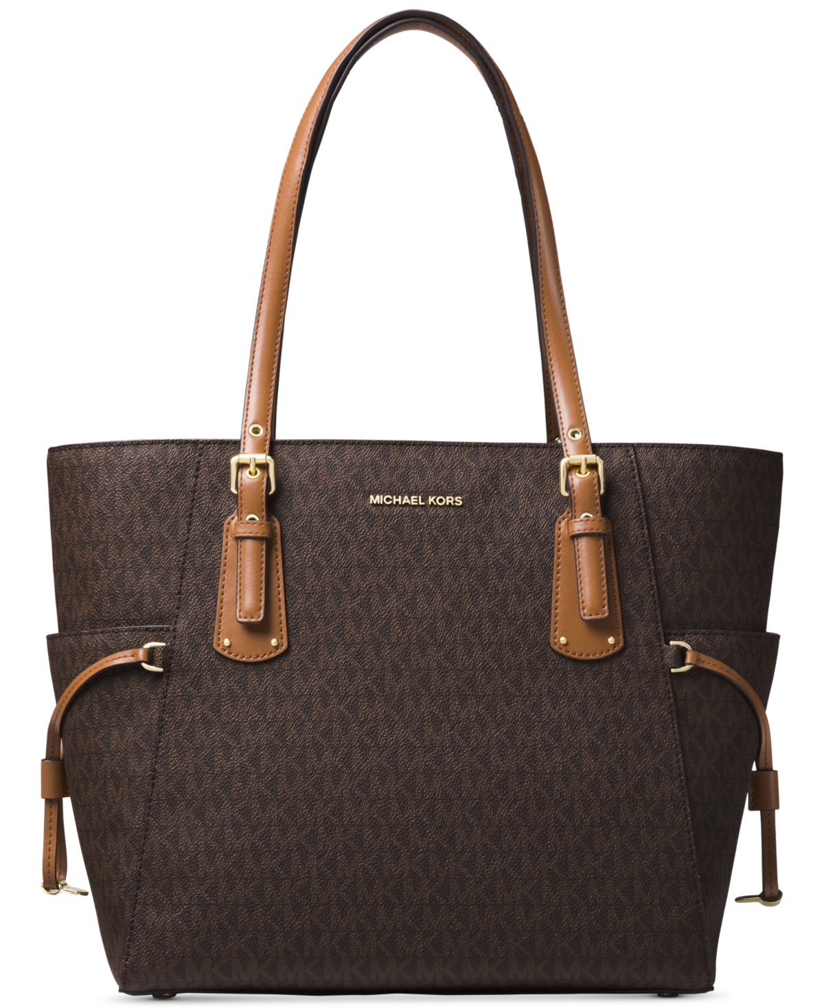 Michael Kors Michael  Logo Voyager East West Tote In Brown,gold