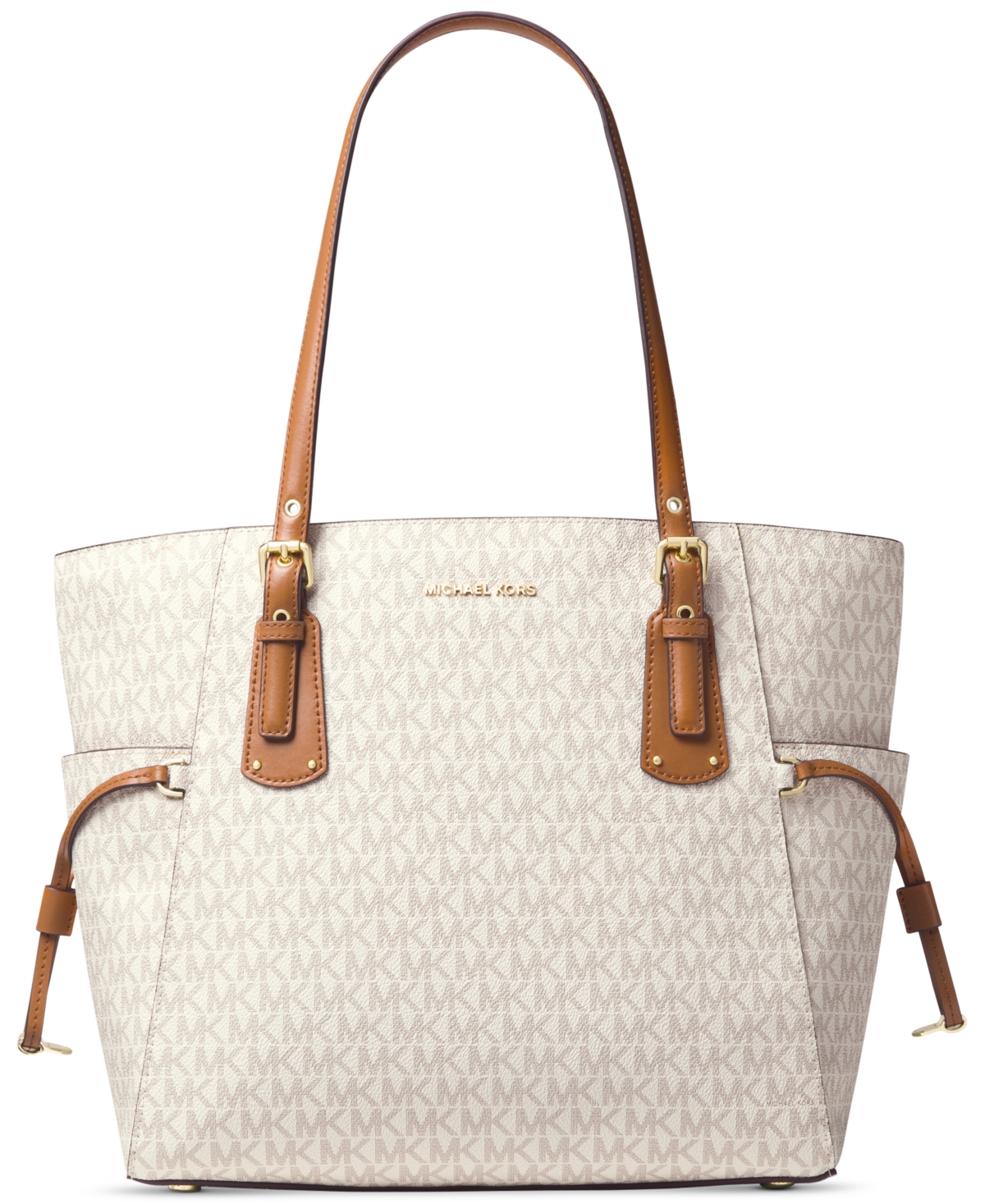 Shop Michael Kors Michael  Logo Voyager East West Tote In Vanilla,gold