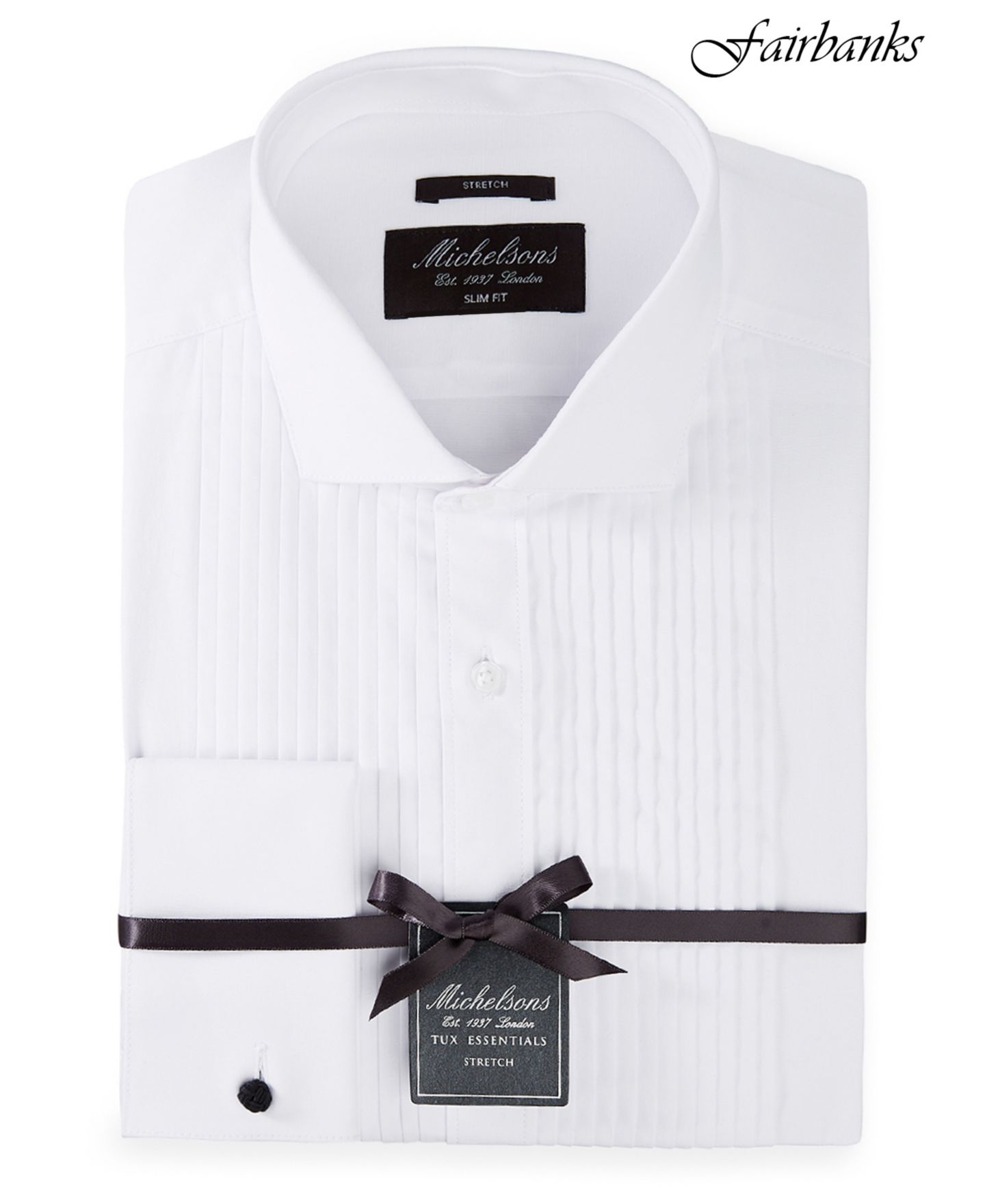 Мужская рубашка MICHELSONS OF LONDON Stretch Pleated Bib French Cuff Tuxedo Shirt, Regular & Slim Fit, цвет: Белый — фото 1