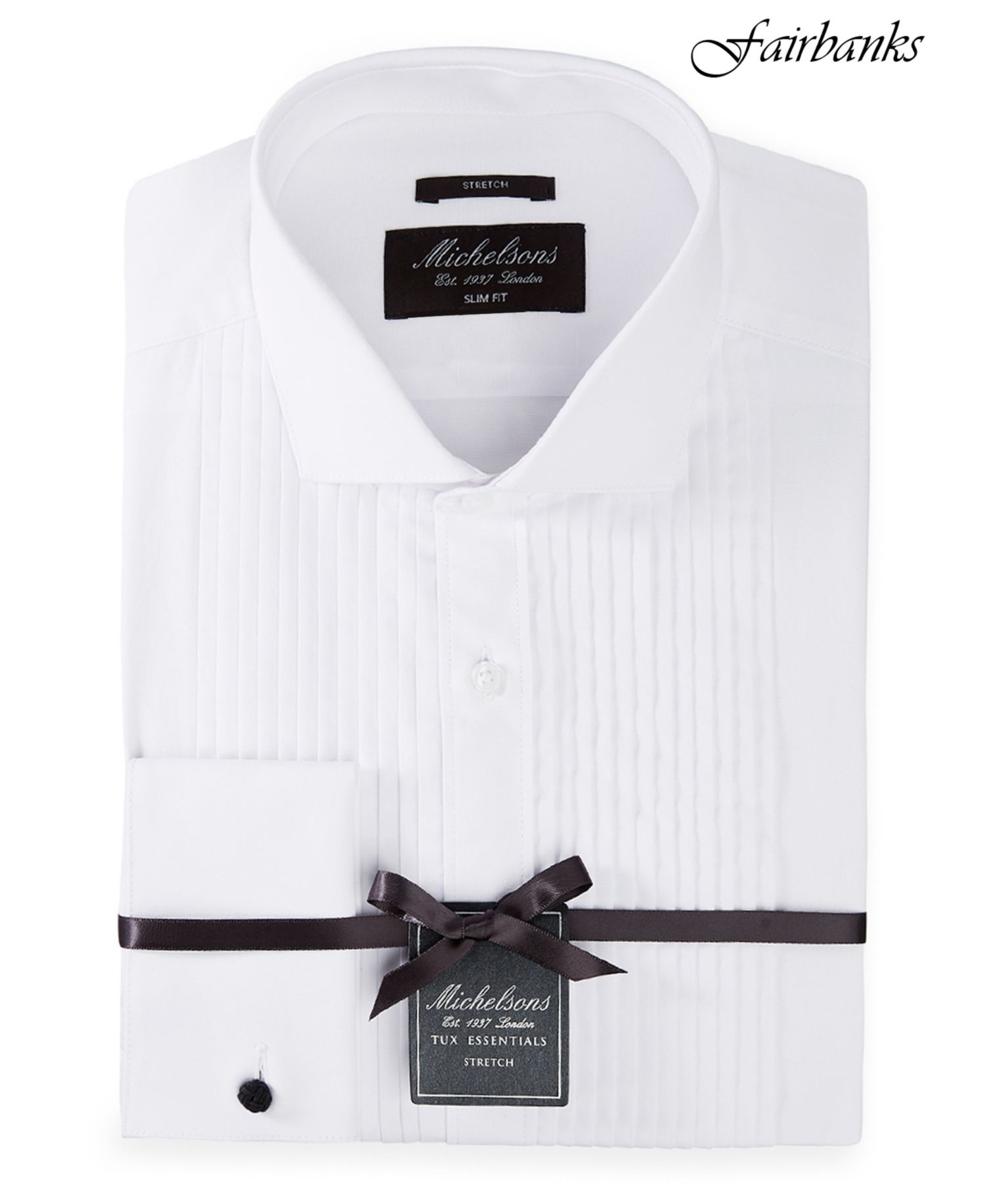 Stretch Pleated Bib French Cuff Tuxedo Shirt, Regular & Slim Fit