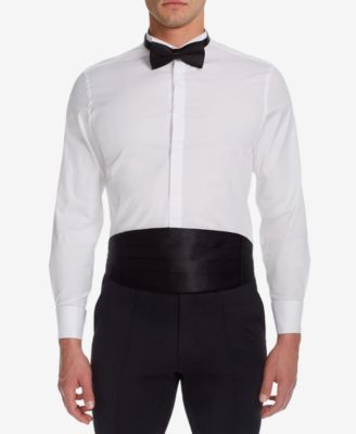 Men's Slim-Fit Stretch Solid Wing Collar French Cuff Tuxedo Shirt