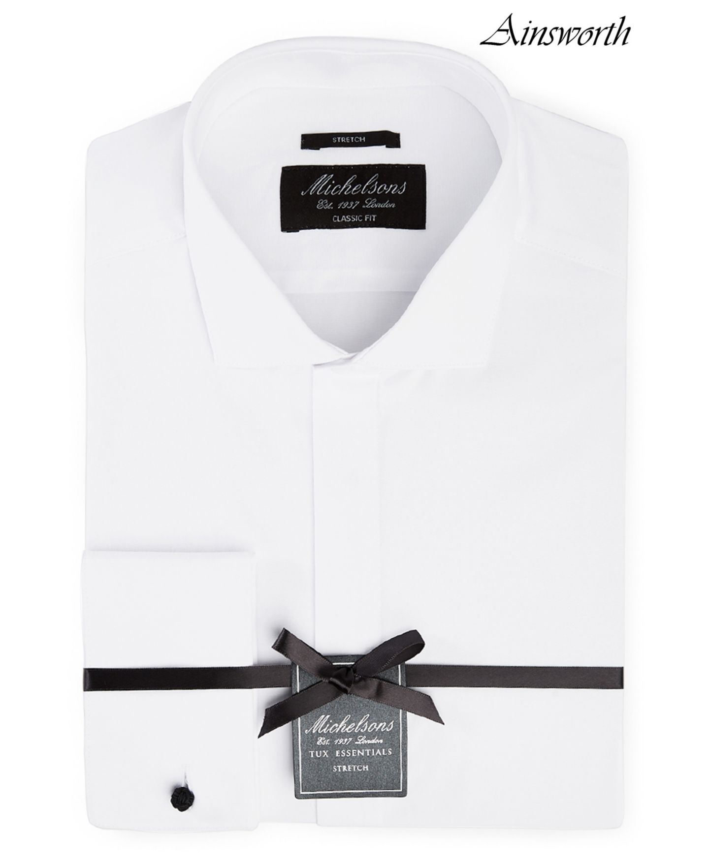 Мужская рубашка MICHELSONS OF LONDON Classic/Regular Fit Stretch Solid French Cuff Tuxedo, цвет: Белый — фото 1