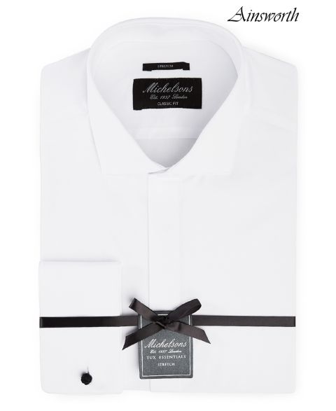 Мужская рубашка MICHELSONS OF LONDON Classic/Regular Fit Stretch Solid French Cuff Tuxedo, цвет: Белый