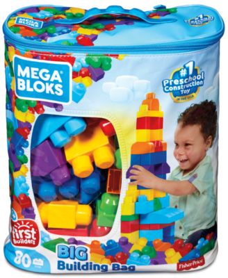 80-piece Big Building Bag Blocks for Toddlers 1-3, Blue