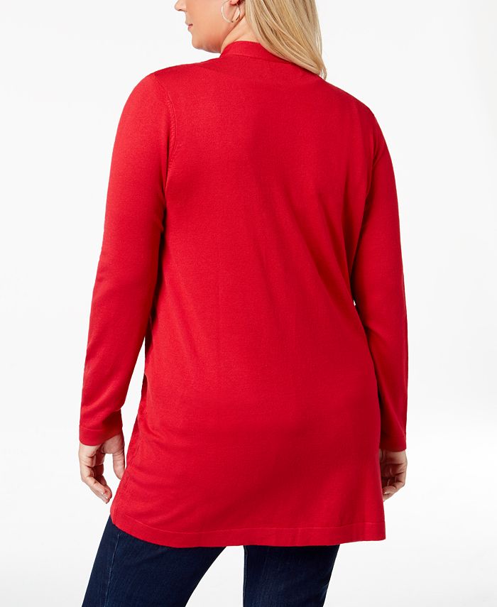 Karen Scott Plus Size Long Pointelle-Knit Cardigan Sweater, Created for ...
