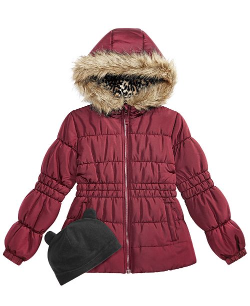 Weathertamer Big Girls Puffer Coat with Faux Fur Trimmed Hood - Coats ...