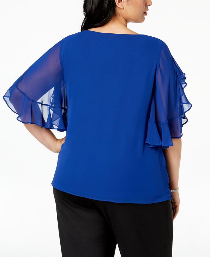 MSK Plus Size Flutter-Sleeve Chiffon Top & Reviews - Tops - Women - Macy's