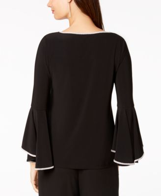 MSK Rhinestone-Trim Bell-Sleeve Top - Macy's