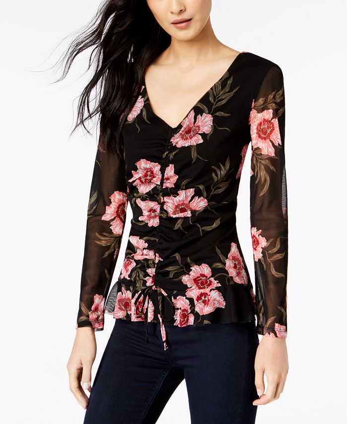 INC International Concepts I.N.C. Floral-Print Ruched-Front Top ...