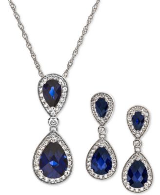 Macy's - 2-Pc. Set Lab-Grown Emerald (3 ct. t.w.) & White Sapphire (5/8 ct. t.w.) Pendant Necklace & Matching Drop Earrings in 14k Rose Gold-Plated Sterling Silver (Also Available in Sapphire, Opal, & Ruby)