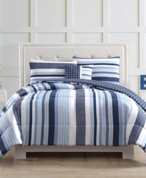 My World Mason Stripe Full Comforter Set Bedding In Blue