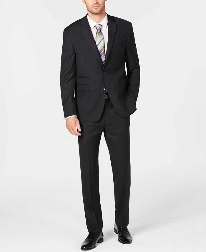 Vince Camuto Men's SlimFit Stretch Black Tonal Grid Wool Suit Macy's