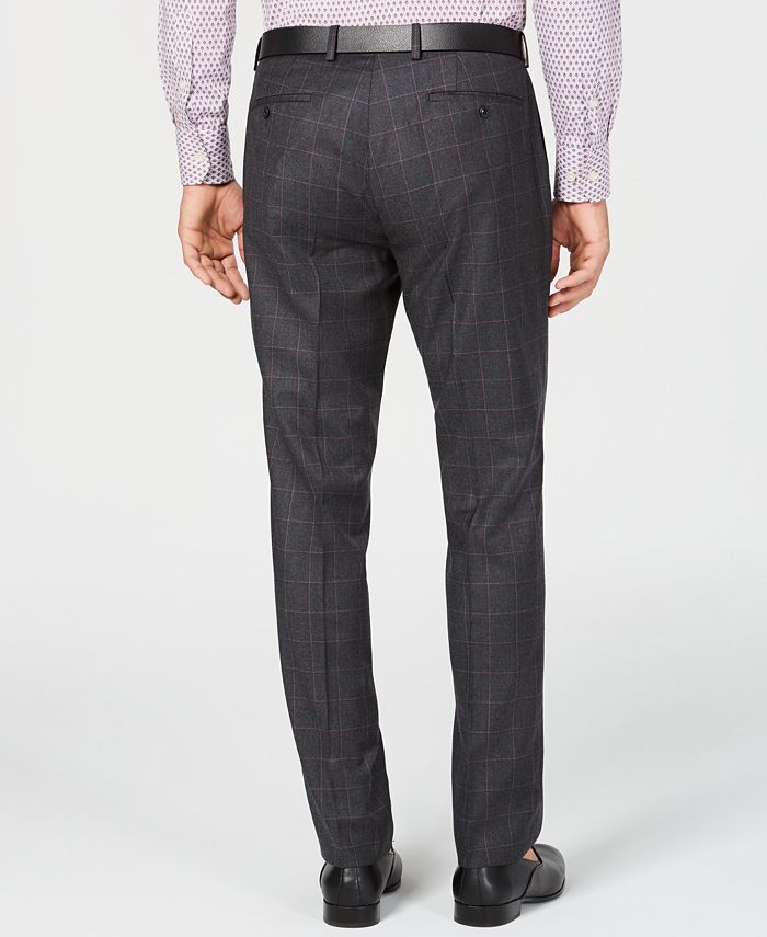 Tallia Men's Slim-Fit Stretch Charcoal/Burgundy Windowpane Wool Suit ...