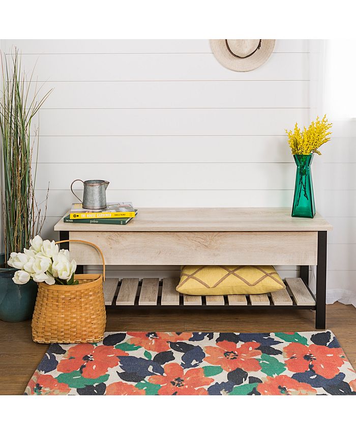 Walker Edison 48" OpenTop Storage Bench with Shoe Shelf White Oak
