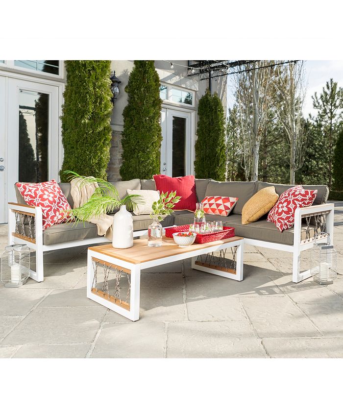 Walker Edison 4 Piece Wood and Metal Outdoor Patio Sectional with