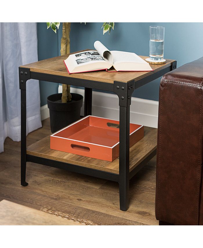 Walker Edison Angle Iron Rustic Wood End Table, Set of 2 - Macy's