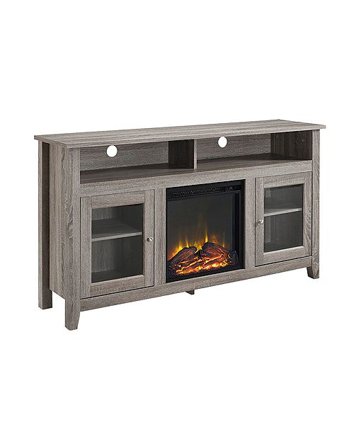 Walker Edison 58" Wood Highboy Fireplace Media TV Stand Console