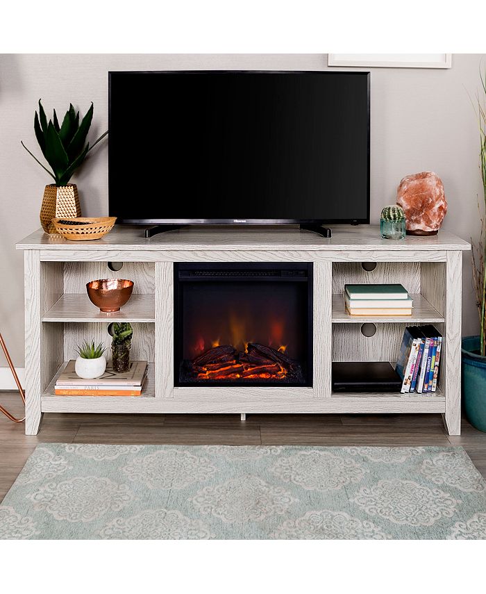 Walker Edison 58" Wood TV Stand Console with Fireplace White Macy's