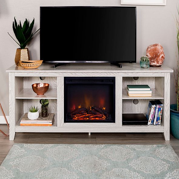 Walker Edison 58" Wood TV Stand Console with Fireplace ...