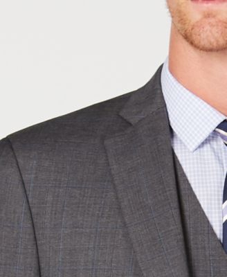 Michael Kors Men's Classic/Regular Fit Natural Stretch Gray Check Vested Wool Suit