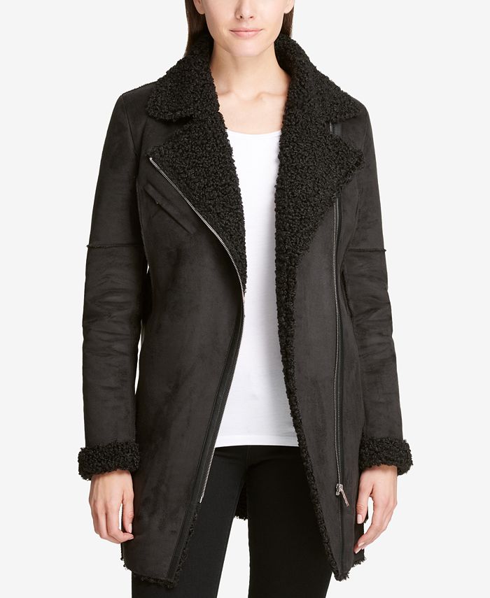 DKNY Belted Asymmetrical Mixed Media Coat Macy's