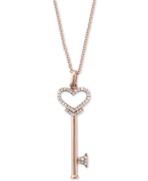 image of Pave Rose by Effy Diamond Diamond Heart Key Pendant (1/5 ct. t.w.) in 14k Rose Gold