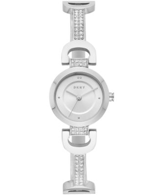 DKNY - Women's City Link Stainless Steel Pav&eacute; Crystal Half-Bangle Bracelet Watch 24mm