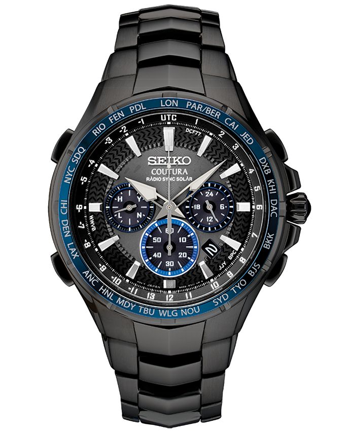 Seiko Men's Radio Sync Solar Chronograph Coutura Black Stainless Steel  Bracelet Watch  & Reviews - All Watches - Jewelry & Watches - Macy's