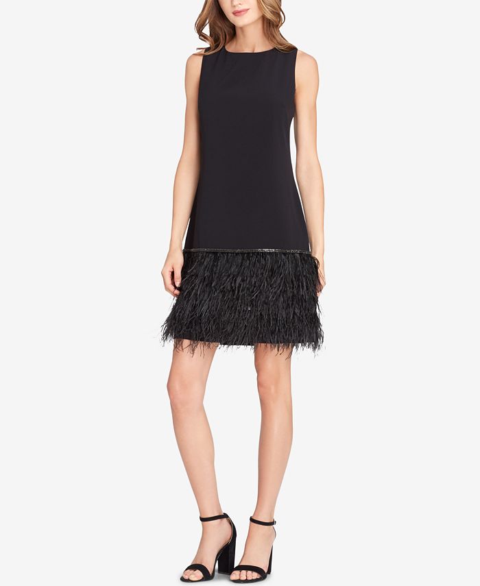 Tahari feather online trim sheath dress