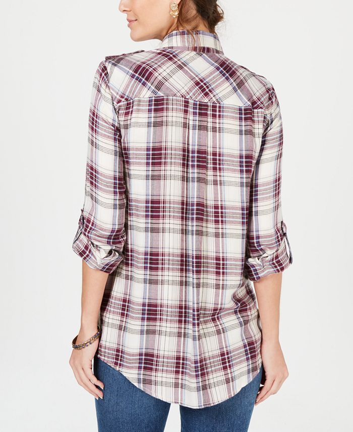 Style & Co Plaid Tab-Sleeve Tunic Top, Created for Macy's - Macy's