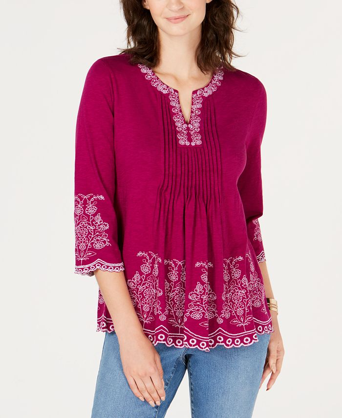 Charter Club Cotton Embroidered Top, Created for Macy's & Reviews ...