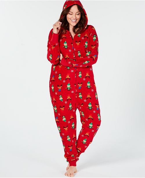 Family Pajamas Matching Plus Size Women's Elf Hooded Pajama Jumpsuit