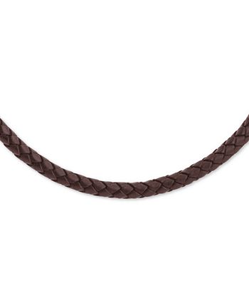 American West - Braided Leather Collar Necklace in Sterling Silver