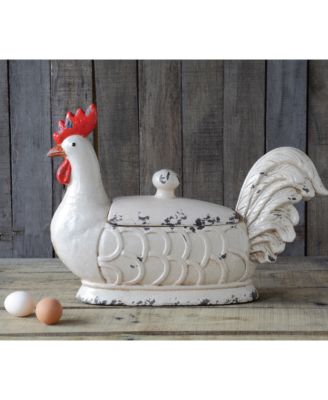 Decorative Stoneware Rooster Container with Lid and Distressed Finish, Multicolor