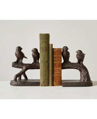 Decorative Resin Bird on Branch Bookends, Rust, Set of 2