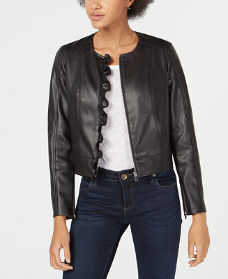 Maison Jules Ruffled Faux-Leather Jacket, Created for Macy's - Macy's