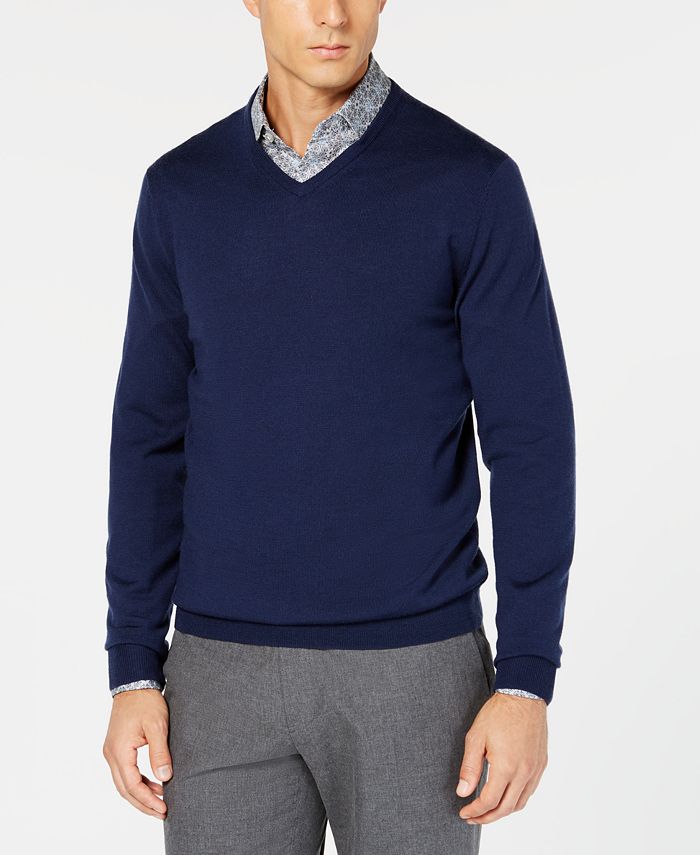 Tasso Elba Men's Merino Wool V-Neck Sweater, Created for Macy's - Macy's