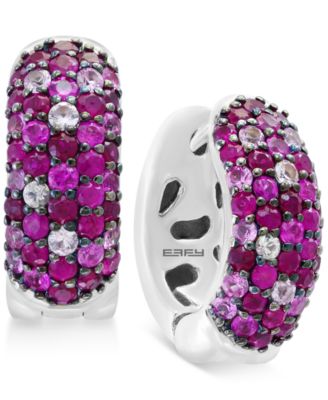 EFFY Collection - Ruby Pav&eacute; Huggy Hoop Earrings (1-3/8 ct. t.w.) in Sterling Silver