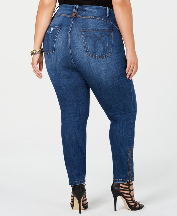 YSJ Plus Size Distressed Skinny Zip-Ankle Jeans, Created for Macy's ...