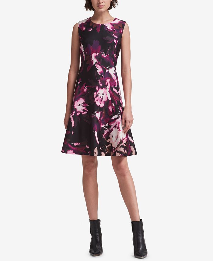 DKNY Printed Scuba Fit & Flare Dress, Created for Macy's - Macy's