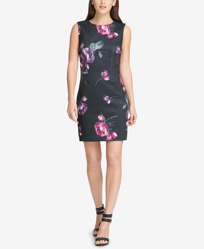 DKNY Floral-Print Scuba Sheath Dress, Created for Macy's - Macy's