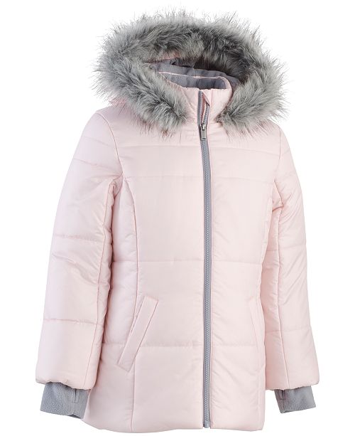 Calvin Klein Big Girls Hooded Puffer Jacket With Faux-Fur Trim - Coats ...