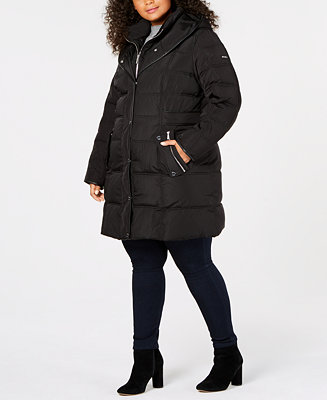 DKNY Plus Size Faux-Leather-Trim Puffer Coat, Created for Macy's - Macy's