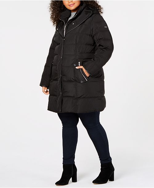 Dkny Plus Size Faux Leather Trim Puffer Coat Created For Macy S