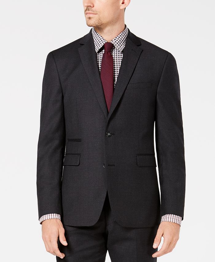 Vince Camuto Men's Slim-Fit Stretch Charcoal Flannel Wool Suit - Macy's