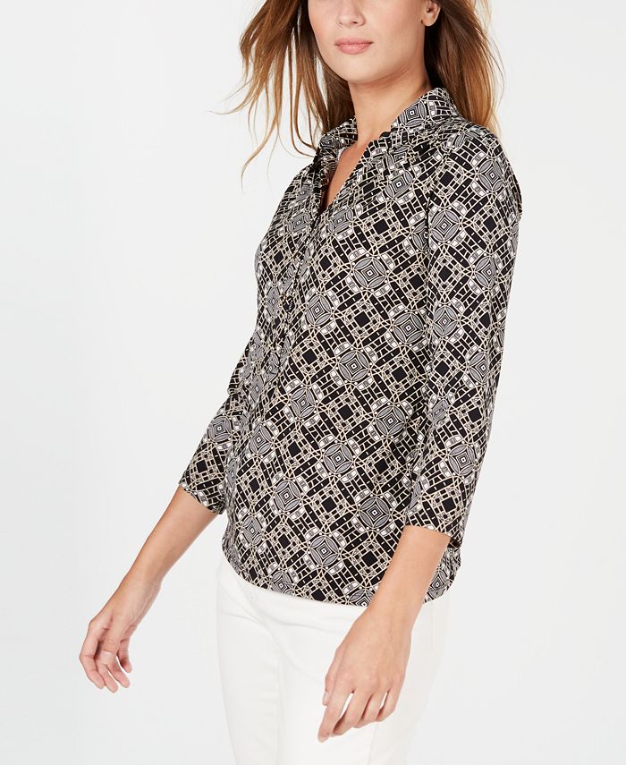 Charter Club Petite Printed 3/4-Sleeve Top, Created for Macy's - Macy's