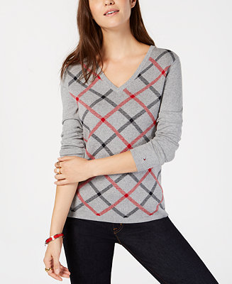 Tommy Hilfiger Cotton Diagonal Plaid Sweater, Created for Macy's ...
