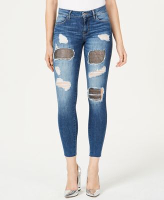GUESS - Sexy Curve Ripped Embellished Skinny Jeans
