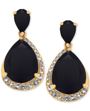 image of Onyx (11 x 9mm, 6 x 4mm) & White Topaz (3/8 ct. t.w.) Drop Earrings in 14k Gold-Plated Sterling Silver