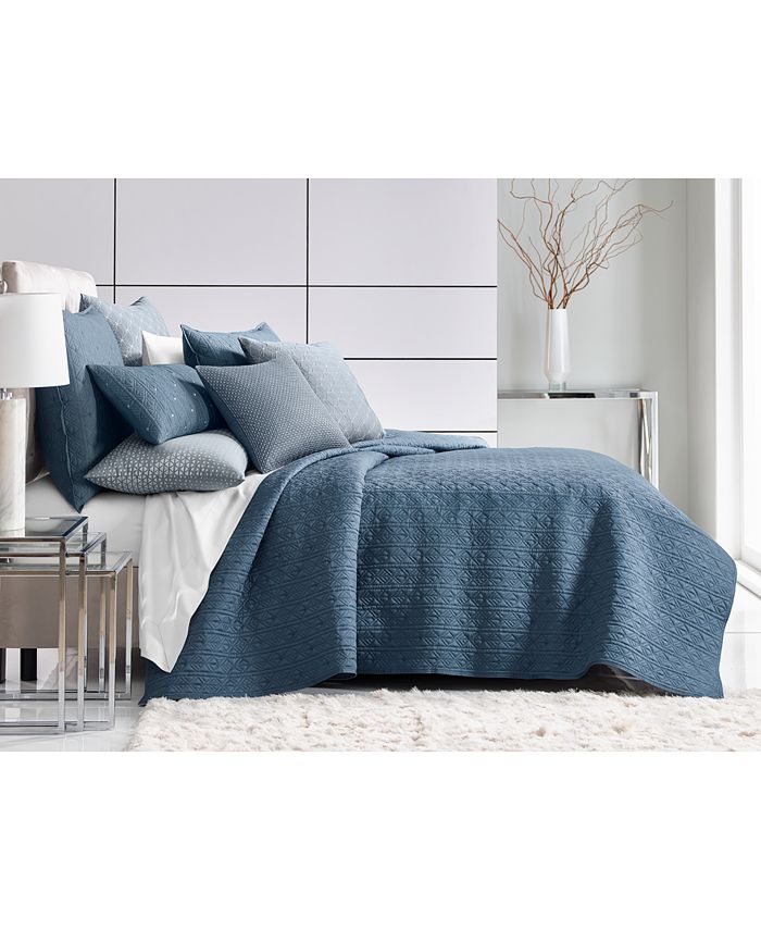 Hotel Collection Cascade 300Thread Count Blue Twin Coverlet, Created